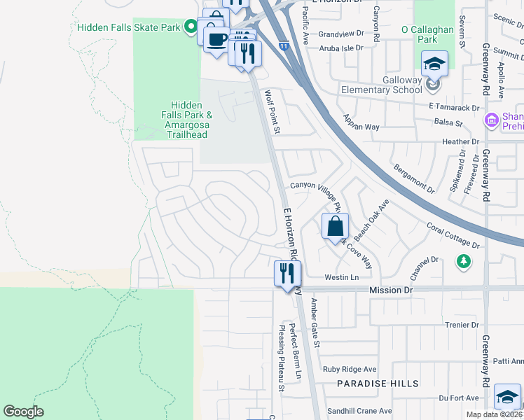 map of restaurants, bars, coffee shops, grocery stores, and more near 751 Descartes Avenue in Henderson