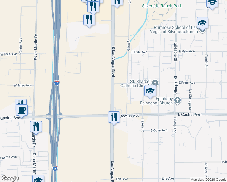 map of restaurants, bars, coffee shops, grocery stores, and more near in Las Vegas