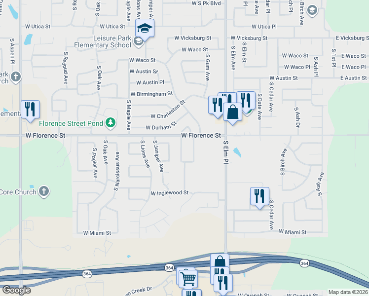 map of restaurants, bars, coffee shops, grocery stores, and more near 4906 South Gum Avenue in Broken Arrow
