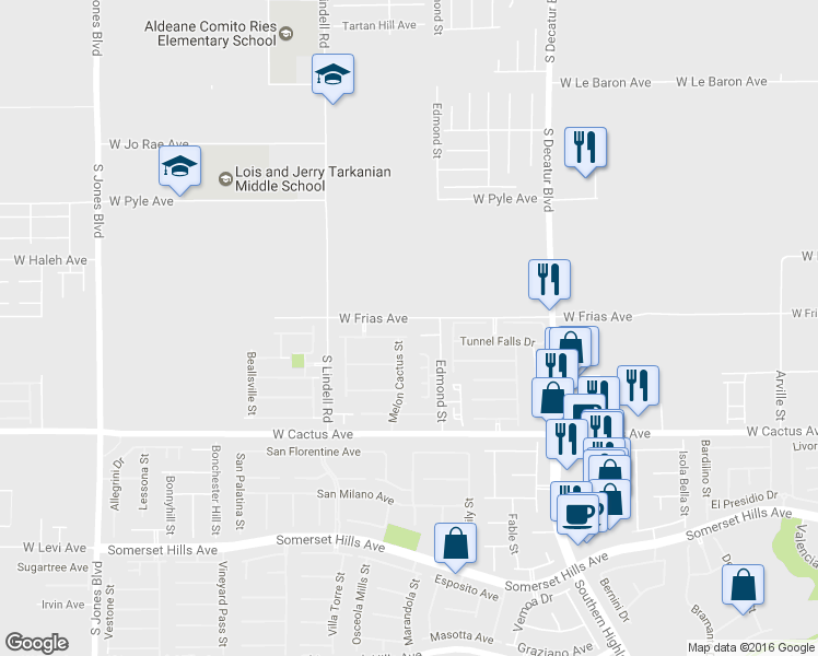 map of restaurants, bars, coffee shops, grocery stores, and more near 5286 Cholla Cactus Avenue in Las Vegas