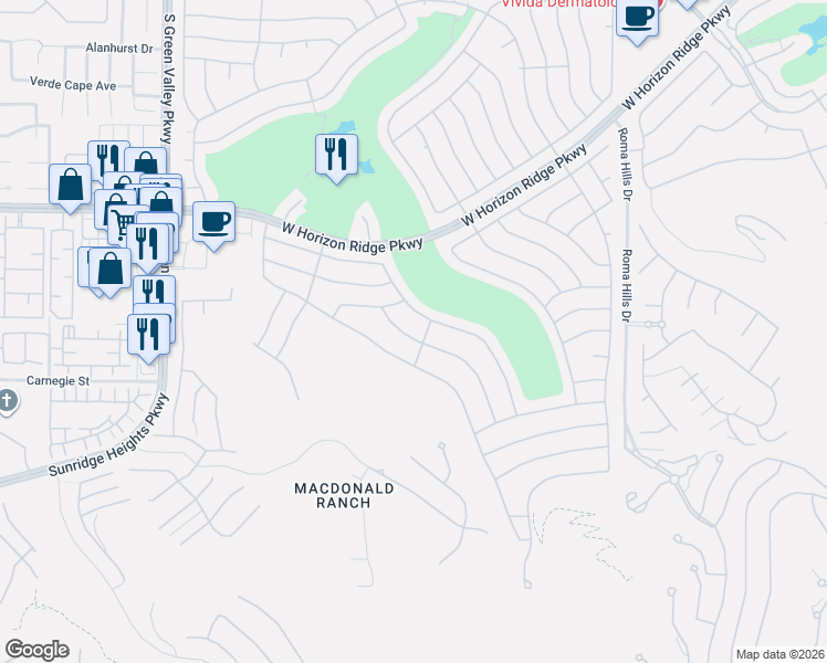 map of restaurants, bars, coffee shops, grocery stores, and more near 2134 Desert Woods Drive in Henderson