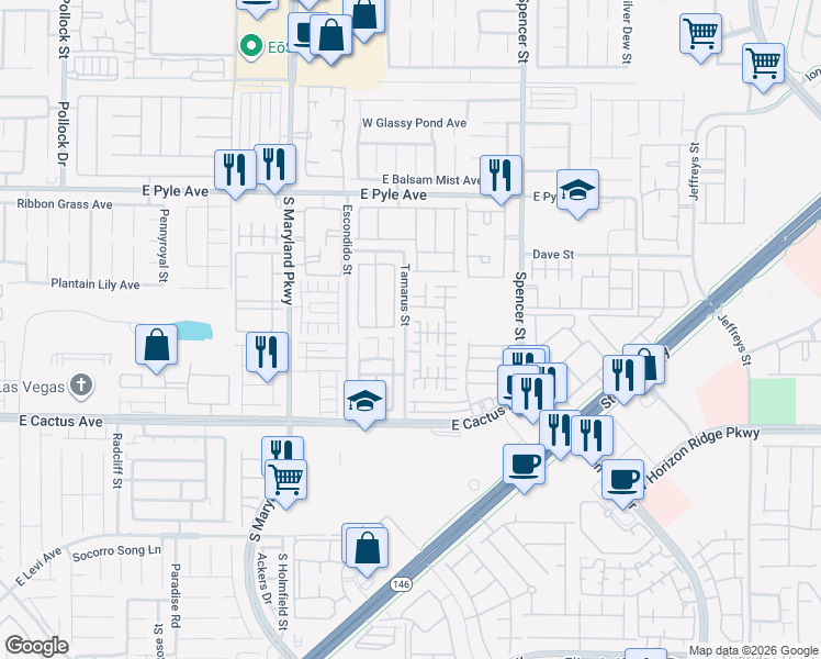 map of restaurants, bars, coffee shops, grocery stores, and more near 10364 Gunpowder Falls Street in Las Vegas