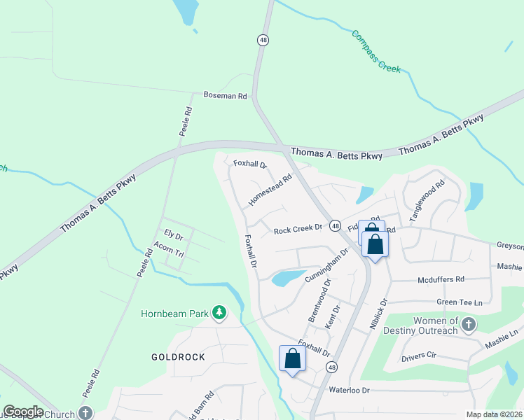 map of restaurants, bars, coffee shops, grocery stores, and more near 1448 Rock Creek Drive in Rocky Mount