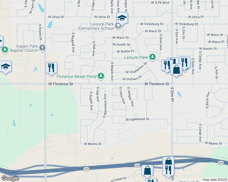 map of restaurants, bars, coffee shops, grocery stores, and more near 4901 South Maple Avenue in Broken Arrow