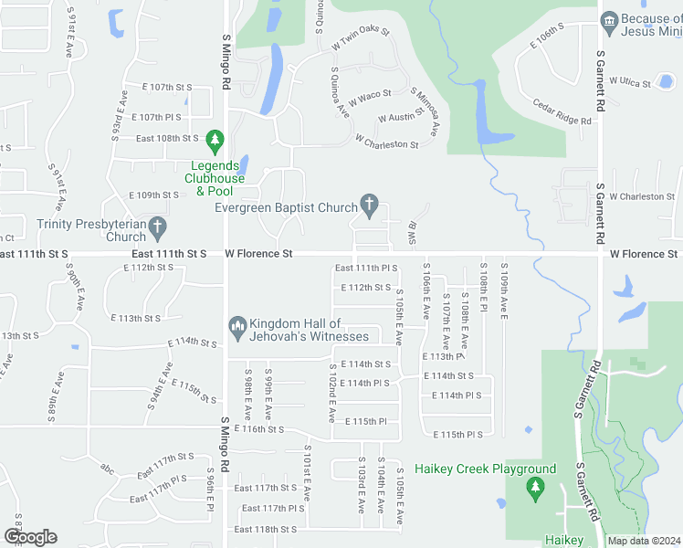 map of restaurants, bars, coffee shops, grocery stores, and more near 10218 East 111th Place South in Bixby