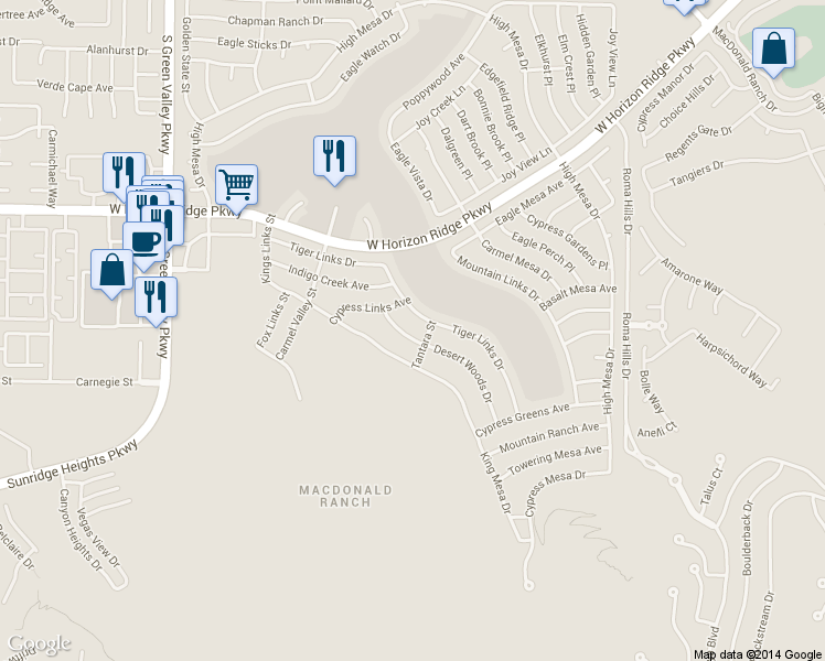 map of restaurants, bars, coffee shops, grocery stores, and more near 2136 Desert Woods Drive in Henderson