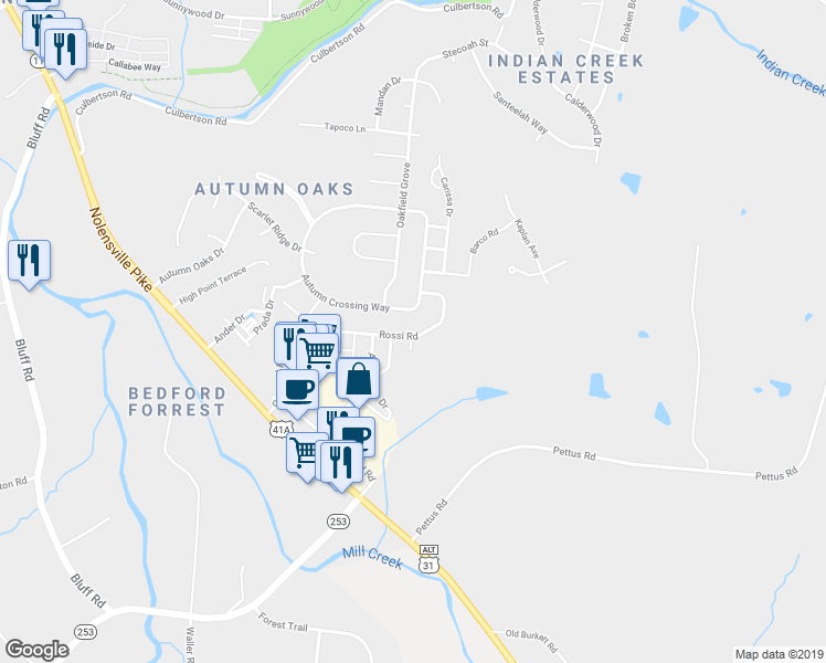 map of restaurants, bars, coffee shops, grocery stores, and more near 8309 Rossi Road in Brentwood