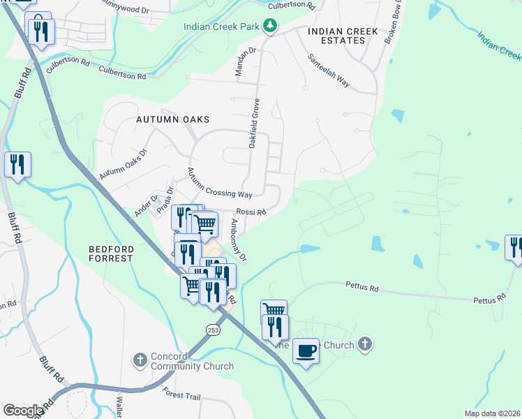 map of restaurants, bars, coffee shops, grocery stores, and more near 8309 Rossi Road in Brentwood