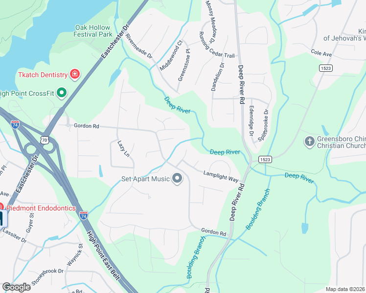 map of restaurants, bars, coffee shops, grocery stores, and more near 2403 Gordon Road in High Point