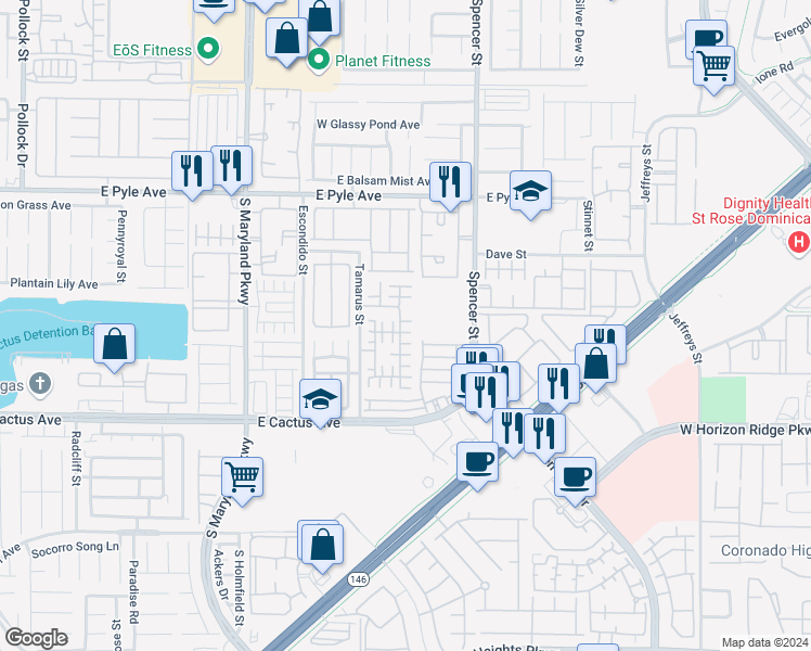 map of restaurants, bars, coffee shops, grocery stores, and more near 10324 Cherry Brook Street in Las Vegas