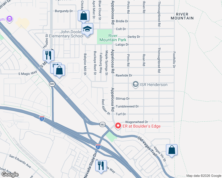 map of restaurants, bars, coffee shops, grocery stores, and more near 1333 Penhill Court in Henderson