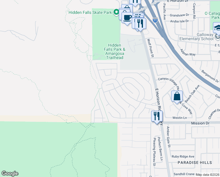 map of restaurants, bars, coffee shops, grocery stores, and more near 745 Wigan Pier Drive in Henderson