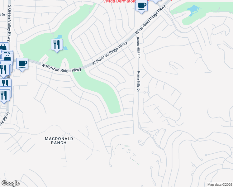 map of restaurants, bars, coffee shops, grocery stores, and more near 589 Mountain Links Drive in Henderson