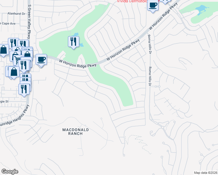 map of restaurants, bars, coffee shops, grocery stores, and more near 2093 Tiger Links Drive in Henderson