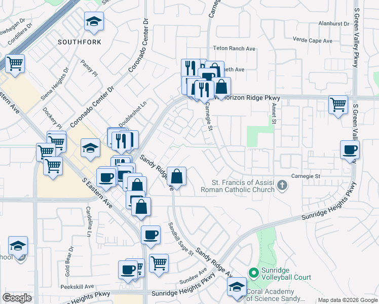map of restaurants, bars, coffee shops, grocery stores, and more near 724 Sandy Hook Terrace in Henderson