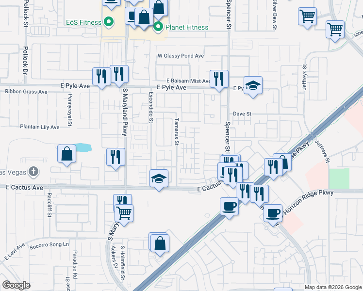 map of restaurants, bars, coffee shops, grocery stores, and more near 10364 Gunpowder Falls Street in Las Vegas