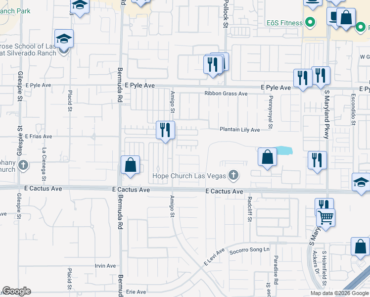 map of restaurants, bars, coffee shops, grocery stores, and more near 10346 South Gunter Hill Court in Las Vegas