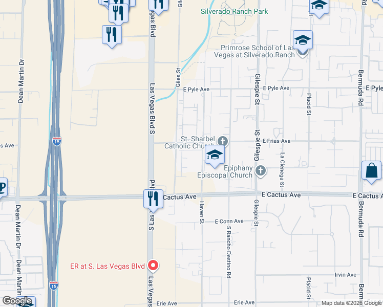 map of restaurants, bars, coffee shops, grocery stores, and more near 10301-10499 Haven St in Las Vegas