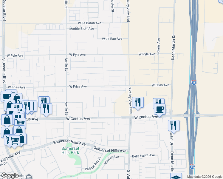 map of restaurants, bars, coffee shops, grocery stores, and more near 10395 Schuster Street in Las Vegas