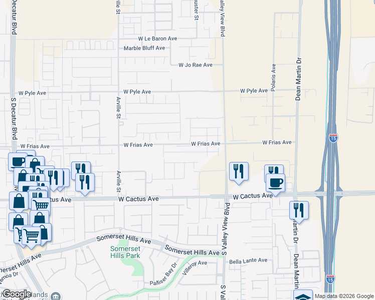 map of restaurants, bars, coffee shops, grocery stores, and more near 10395 Schuster Street in Las Vegas