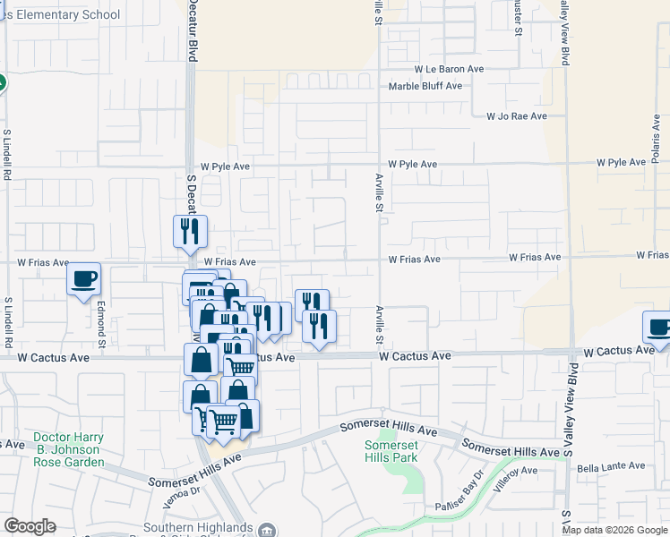 map of restaurants, bars, coffee shops, grocery stores, and more near 4496 Shallow Brush Avenue in Las Vegas