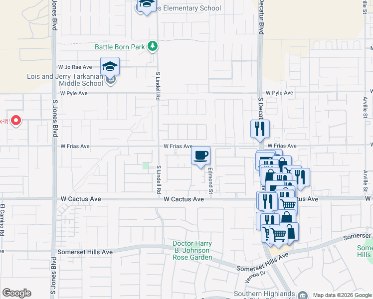 map of restaurants, bars, coffee shops, grocery stores, and more near 10324 Melon Cactus Street in Las Vegas