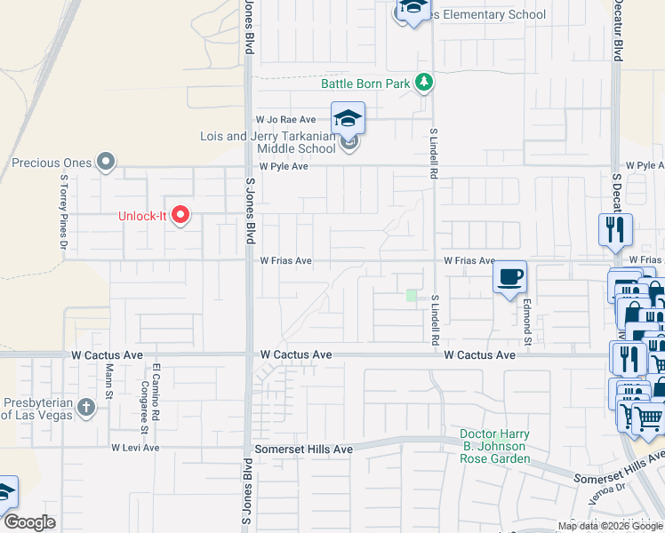 map of restaurants, bars, coffee shops, grocery stores, and more near 10380 Duneville Street in Las Vegas