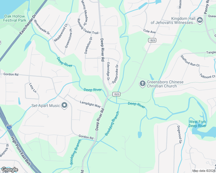 map of restaurants, bars, coffee shops, grocery stores, and more near 1921 Deep River Road in High Point