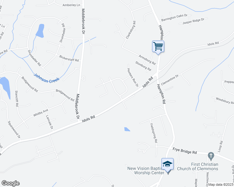 map of restaurants, bars, coffee shops, grocery stores, and more near 6458 Bluestone Park Drive in Clemmons