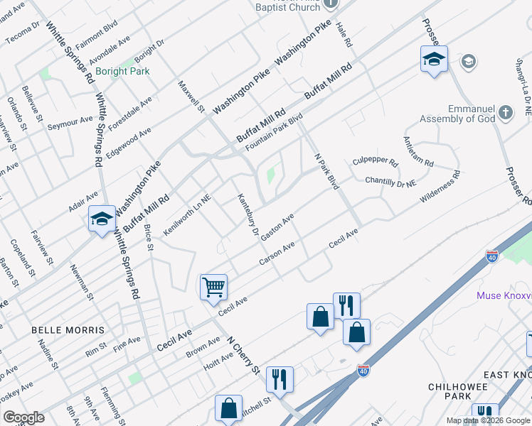map of restaurants, bars, coffee shops, grocery stores, and more near 2819 Gaston Avenue in Knoxville