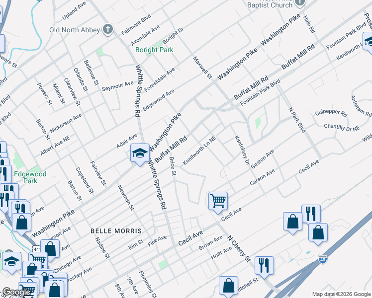 map of restaurants, bars, coffee shops, grocery stores, and more near 2526 Keystone Avenue in Knoxville