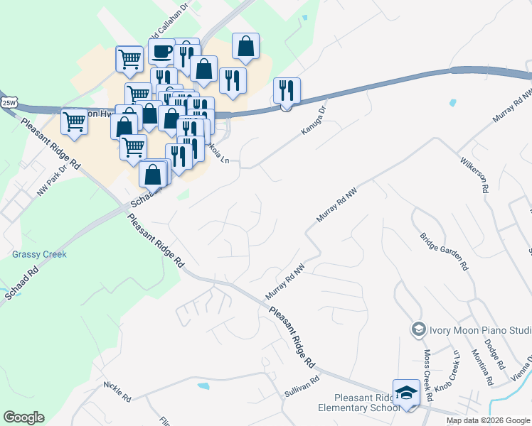 map of restaurants, bars, coffee shops, grocery stores, and more near 6313 Stillglen Lane in Knoxville