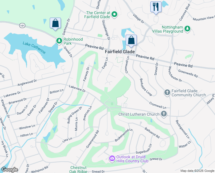 map of restaurants, bars, coffee shops, grocery stores, and more near 75 Eagle Court in Crossville