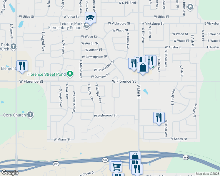 map of restaurants, bars, coffee shops, grocery stores, and more near 5001 South Ironwood Avenue in Broken Arrow