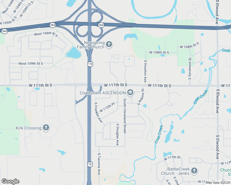 map of restaurants, bars, coffee shops, grocery stores, and more near 11227 South Douglas Avenue in Jenks