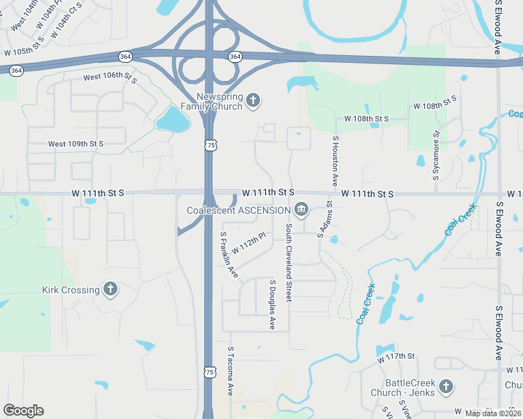 map of restaurants, bars, coffee shops, grocery stores, and more near 2859 West 112th Street in Jenks