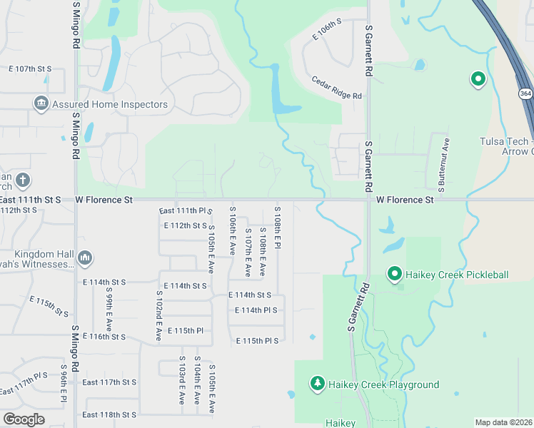 map of restaurants, bars, coffee shops, grocery stores, and more near 11202 South 108th East Avenue in Bixby