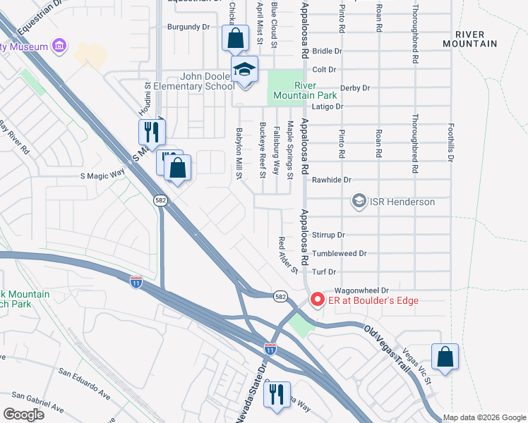 map of restaurants, bars, coffee shops, grocery stores, and more near 2181 Maple Shade Street in Henderson
