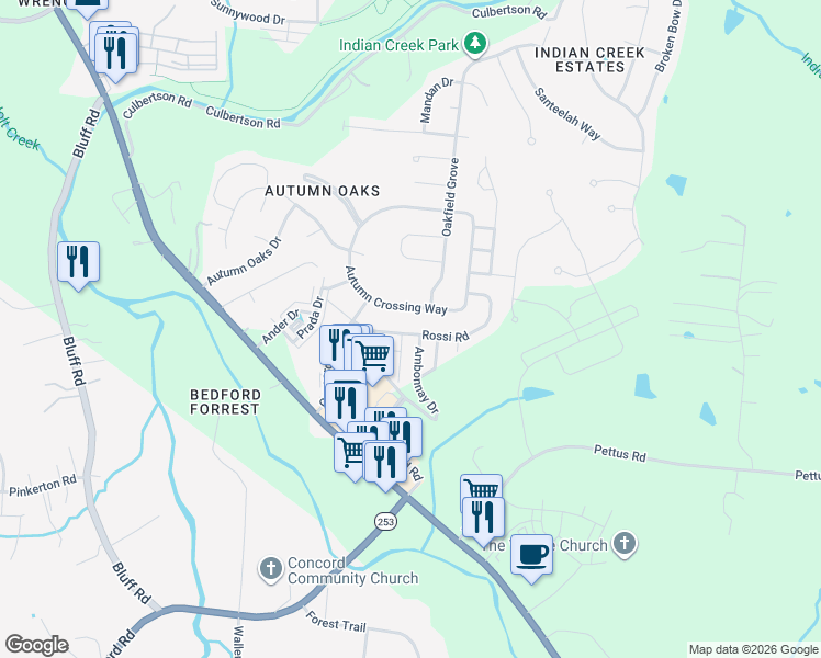 map of restaurants, bars, coffee shops, grocery stores, and more near 8245 Rossi Road in Brentwood