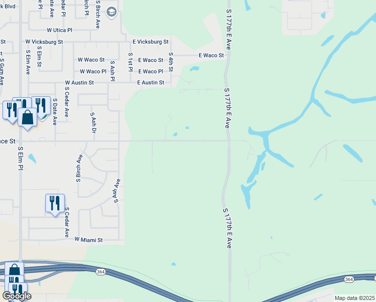 map of restaurants, bars, coffee shops, grocery stores, and more near 701 West Florence Street in Broken Arrow