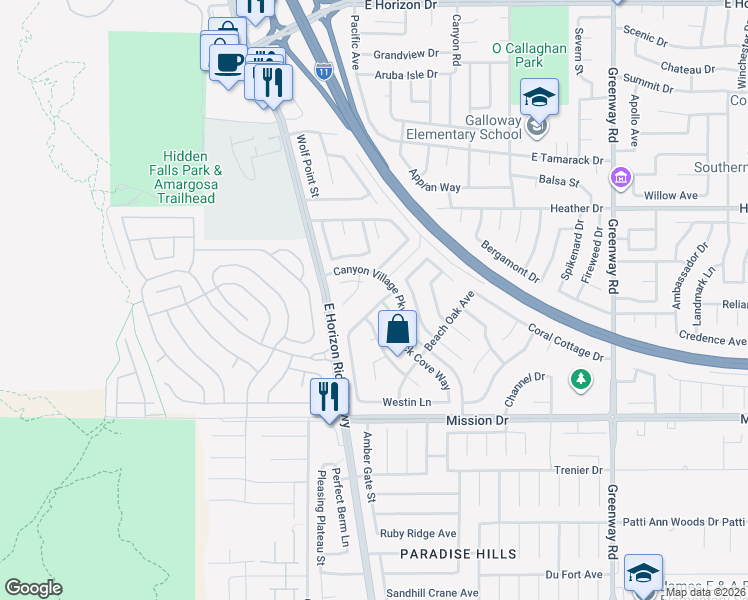 map of restaurants, bars, coffee shops, grocery stores, and more near 118 Mint Orchard Drive in Henderson