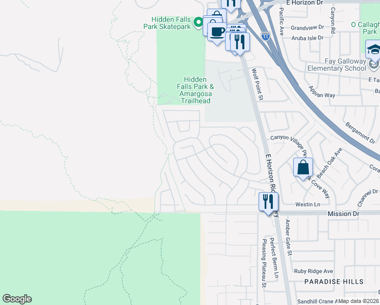 map of restaurants, bars, coffee shops, grocery stores, and more near 745 Wigan Pier Drive in Henderson