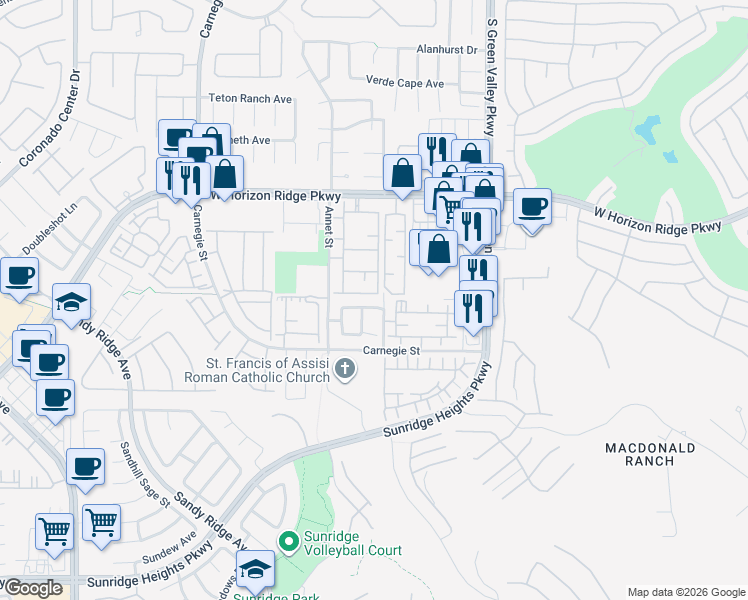 map of restaurants, bars, coffee shops, grocery stores, and more near 930 Carnegie Street in Henderson