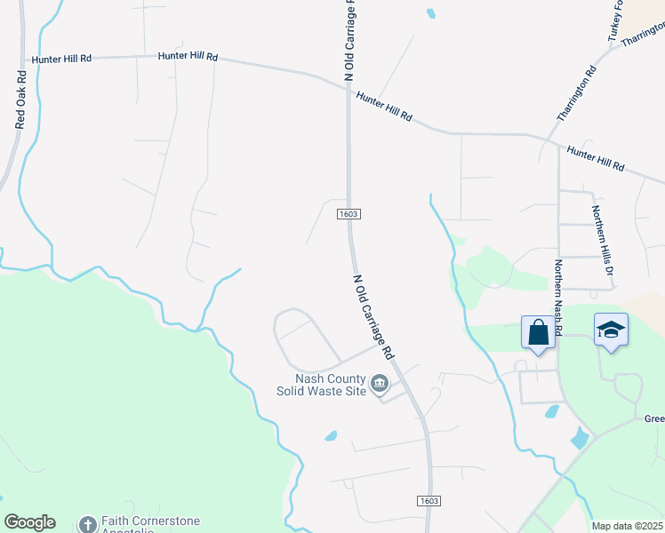 map of restaurants, bars, coffee shops, grocery stores, and more near 2370 North Old Carriage Road in Rocky Mount