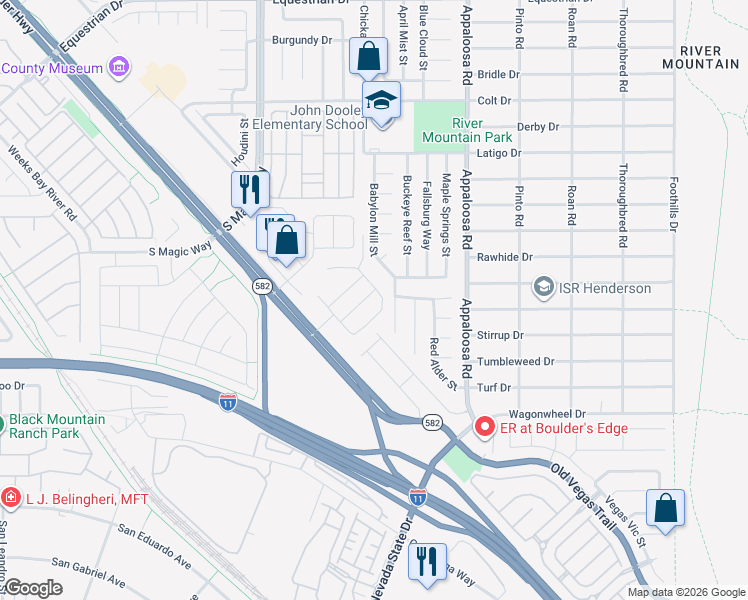map of restaurants, bars, coffee shops, grocery stores, and more near 1305 Paseo del Oso Lane in Henderson