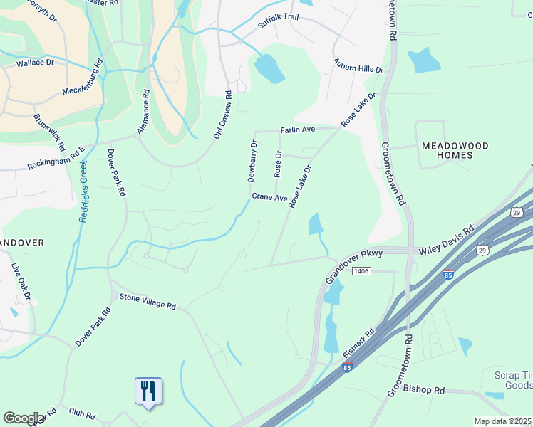 map of restaurants, bars, coffee shops, grocery stores, and more near 70 Creswell Court in Greensboro