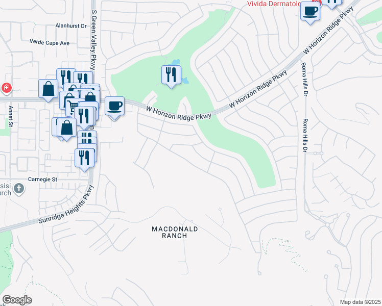 map of restaurants, bars, coffee shops, grocery stores, and more near 2151 Desert Woods Drive in Henderson