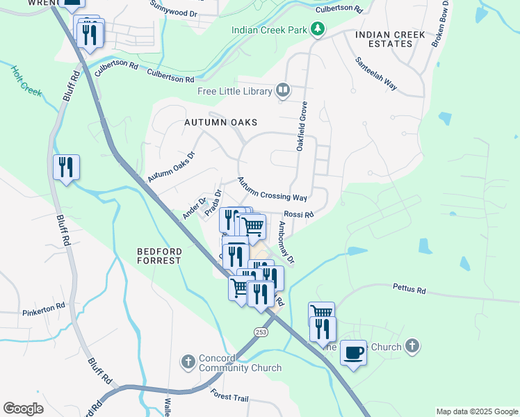 map of restaurants, bars, coffee shops, grocery stores, and more near 8223 Rossi Road in Brentwood