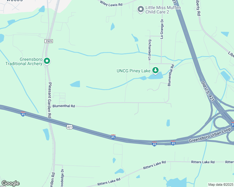 map of restaurants, bars, coffee shops, grocery stores, and more near 4070 Blumenthal Road in Greensboro
