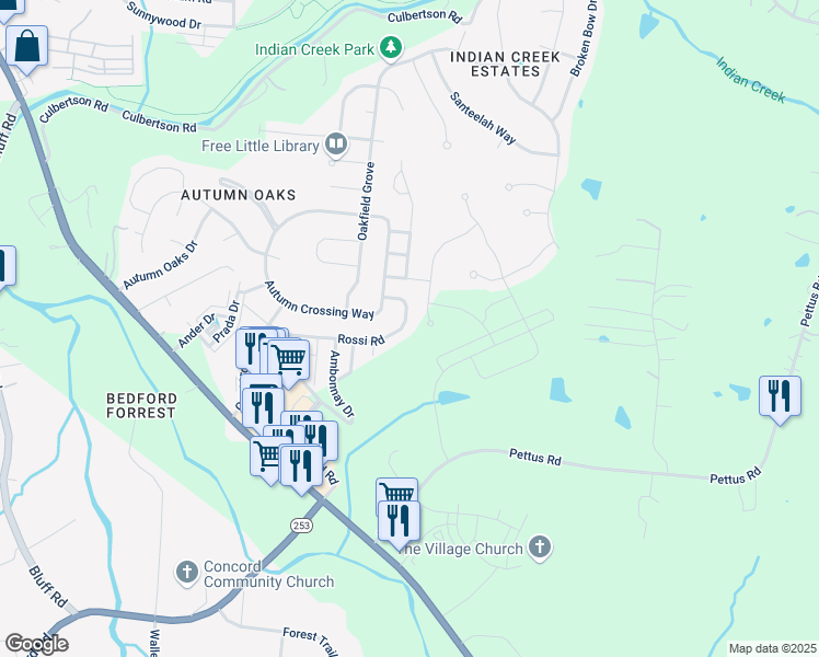 map of restaurants, bars, coffee shops, grocery stores, and more near 8350 Rossi Road in Brentwood